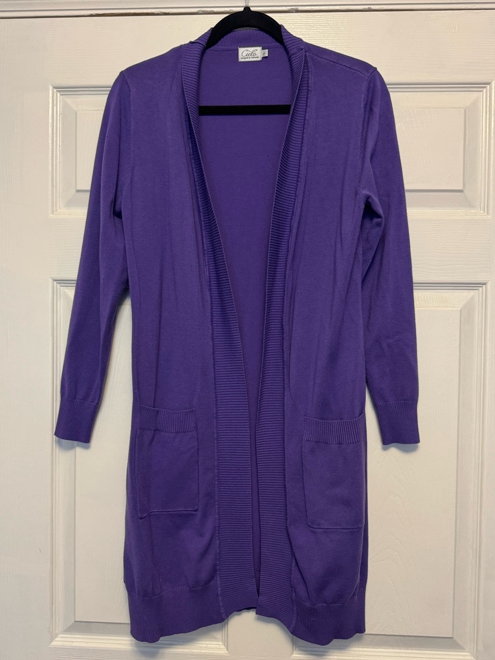 Cielo Purple Long Open-Front Cardigan Sweater